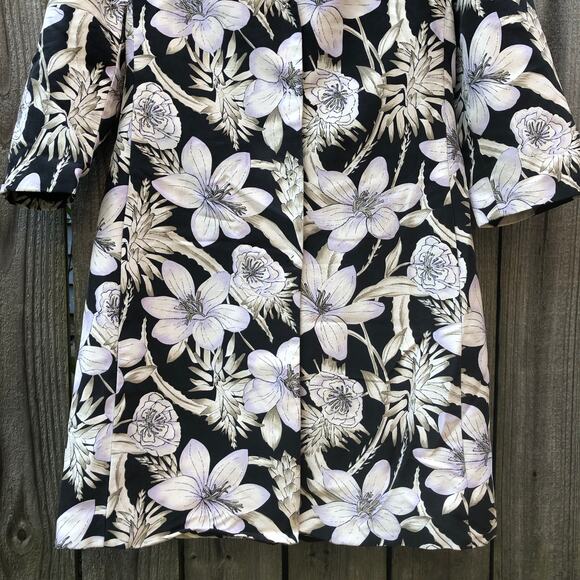 Dana Buchman 100% Silk Floral Jacket Size 8 Black White Snap Closure - Picture 3 of 16